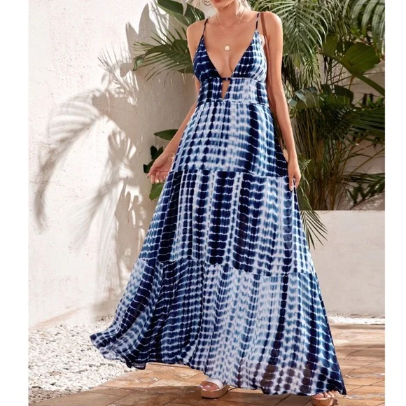 chinese dress ladies Blue Basin Tie Dyed Maxi Dress – Sara Bergman Apparel